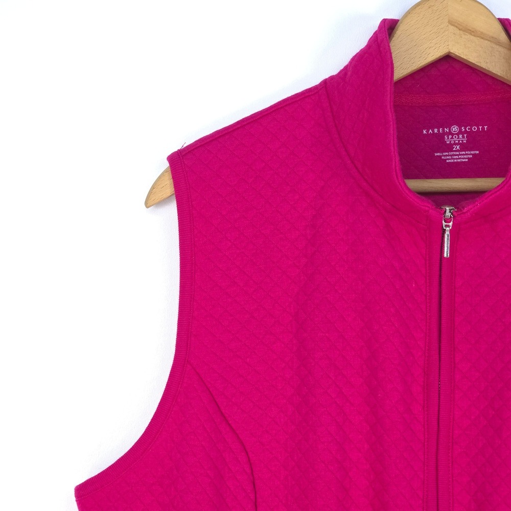 Karen Scott Sport Quilted Full Zip Vest Woman 2X Pink Barbiecore Athleisure Cozy - Picture 9 of 16